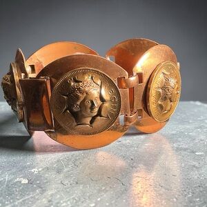 🌺 Vintage Queen Elizabeth II Copper Coin Medallion Link Bracelet